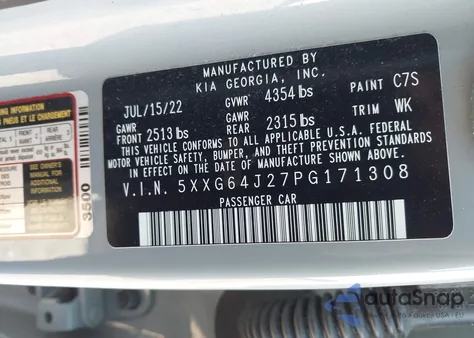 2023 Kia K5 Gt-Line из США, поврежденный, VIN 5XXG64J27PG171308